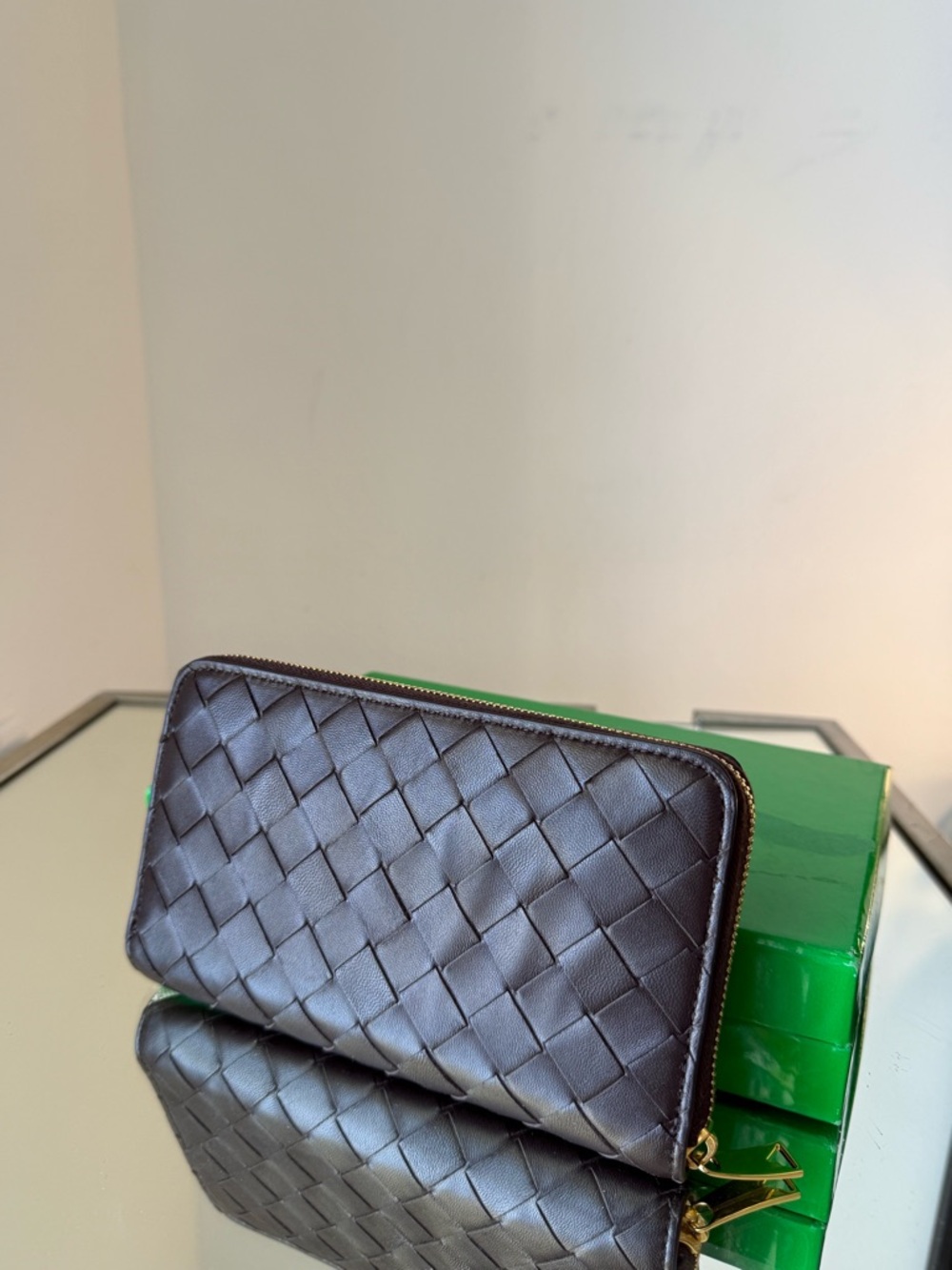 New Bottega Veneta Woven Leather & Canvas Zip Wallet - Picture 2 of 7